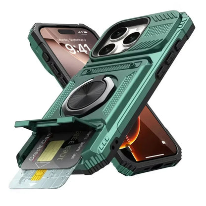 Case For iPhone 17 16 15 14 13 Pro Max Plus 17 Air Magnetic Rotated Ring Kickstand Heavy Duty Drop Protection Wallet Armor Cover