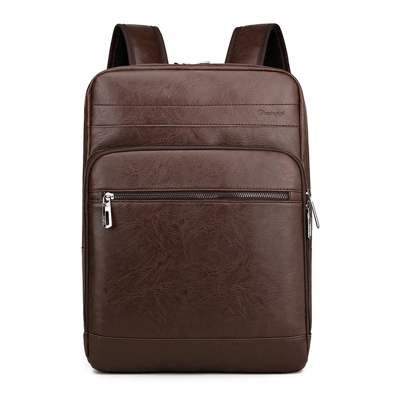 Men's Casual Leather Backpack Waterproof Travel Bag Business Commuting Style 14 Inch Laptop Capacity PU Leather Backpack