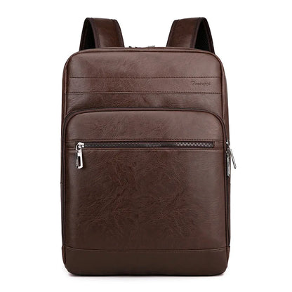 Men's Casual Leather Backpack Waterproof Travel Bag Business Commuting Style 14 Inch Laptop Capacity PU Leather Backpack