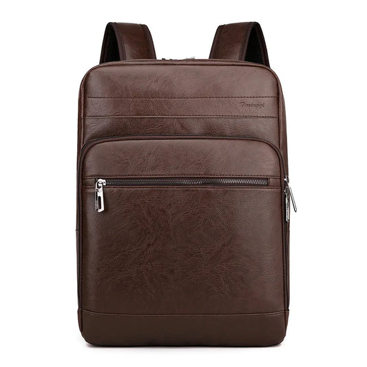 Men's Casual Leather Backpack Waterproof Travel Bag Business Commuting Style 14 Inch Laptop Capacity PU Leather Backpack