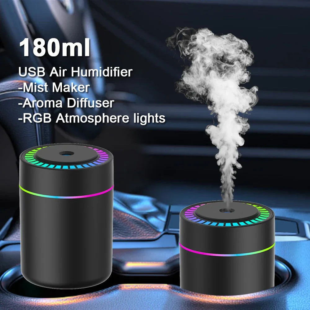 Mini USB Air Humidifier 180ml – Aroma Diffuser & Essential Oil Mist Maker with LED Light