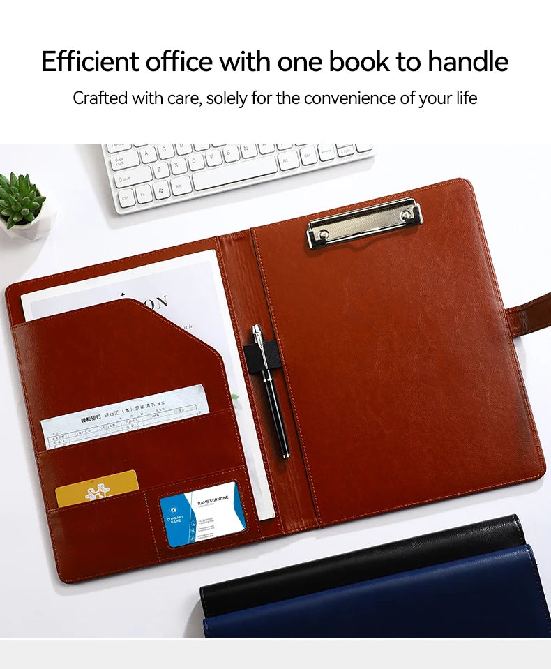 A4 PU Leather Folder Organizer – Multi-Functional Business Portfolio with Pen Holder & Card Slots