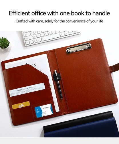 A4 PU Leather Folder Organizer – Multi-Functional Business Portfolio with Pen Holder & Card Slots