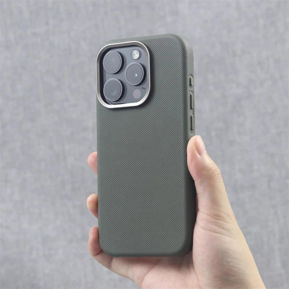 Luxury Alloy Lens Frame Leather Magnetic Case – MagSafe Compatible for iPhone 17/16/15/14/13 Pro Max