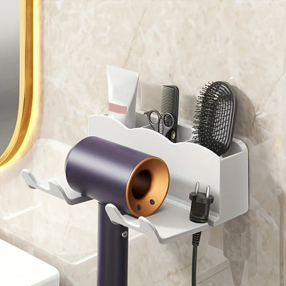 Wall-Mounted Hair Dryer Holder – No-Drill Bathroom Storage Rack