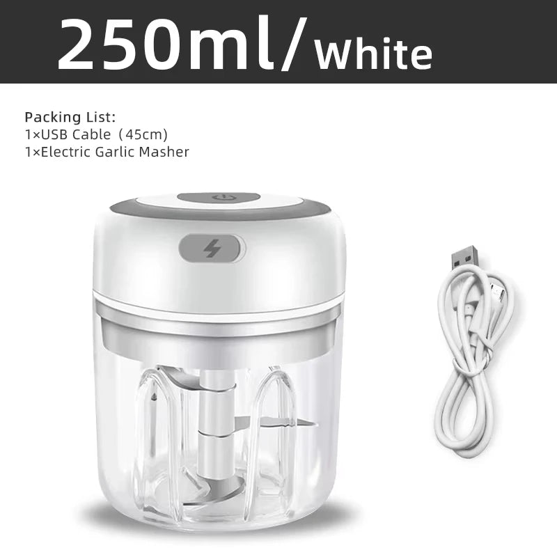 Electric Garlic Mincer 250ml – USB Portable Mini Food Chopper for Vegetables & Onion