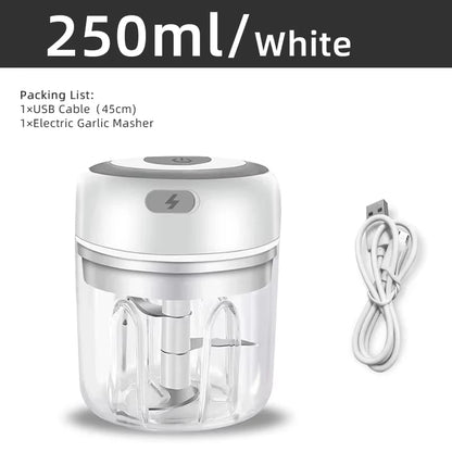 Electric Garlic Mincer 250ml – USB Portable Mini Food Chopper for Vegetables & Onion