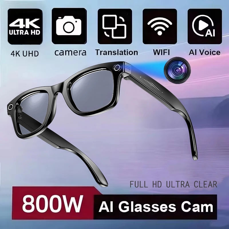 AI Smart Camera Glasses – Photo/Video Recording, Translation & Call Sunglasses (Waterproof)