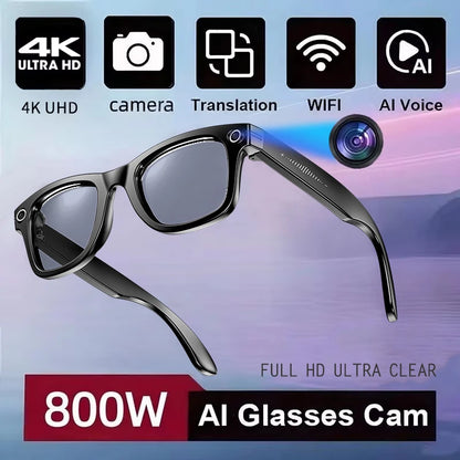 AI Smart Camera Glasses – Photo/Video Recording, Translation & Call Sunglasses (Waterproof)