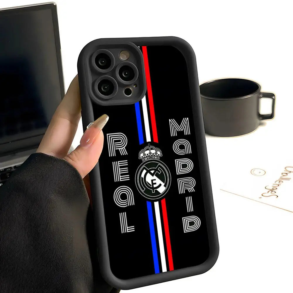 R-Real M-MadridE-S Phone Case Simple Solid Color Frosted Silicone For IPhone 17 16 13 12 15 14 Promax Plus All Inclusive Drop P