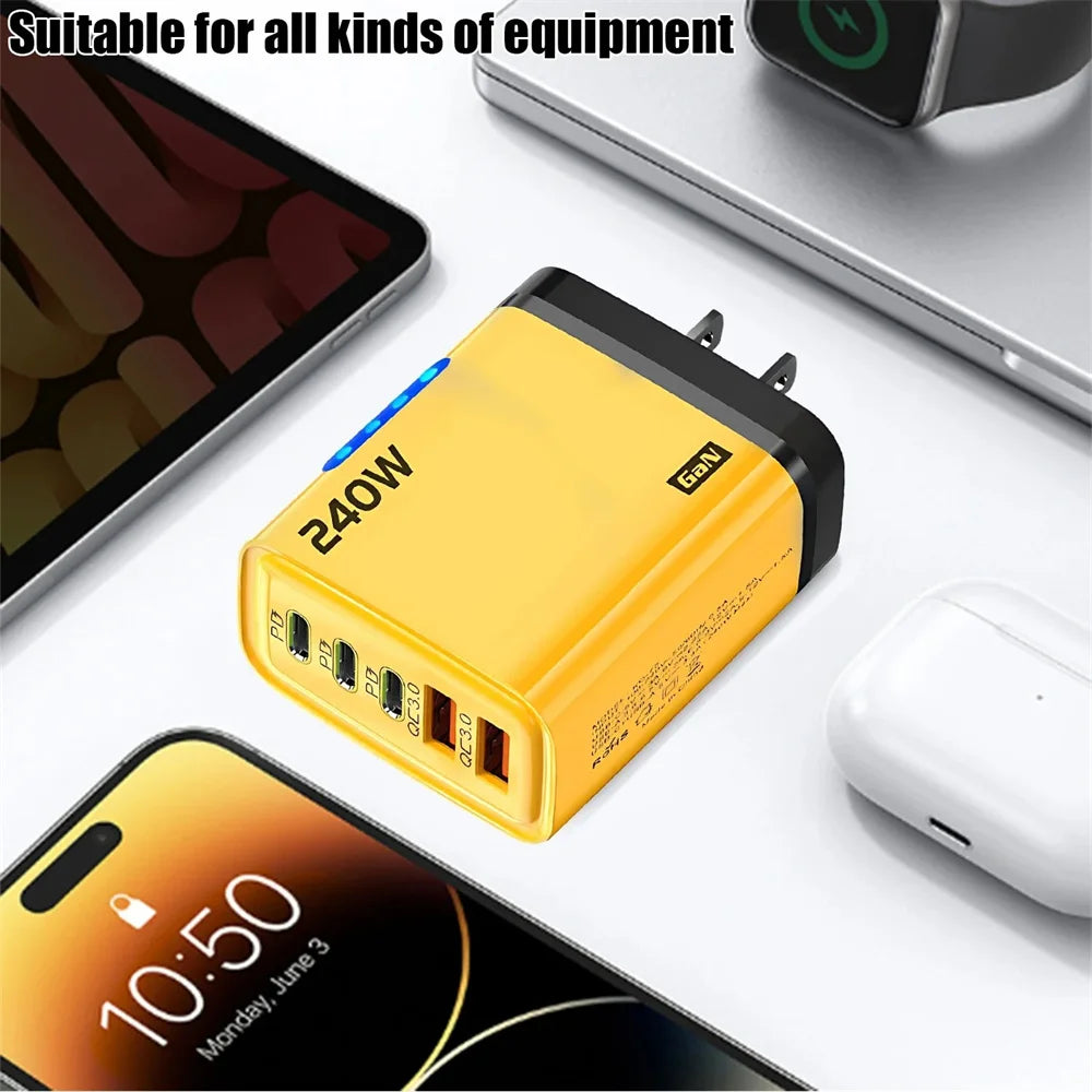 240W GaN USB-C Charger 5-in-1 – Fast Charging Power Adapter (EU/US Plug)