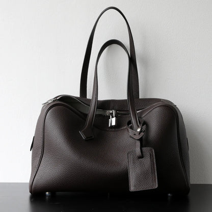 Premium Cowhide Boston Bag – Genuine Leather Large Capacity Women’s Bowling & Messenger Bag