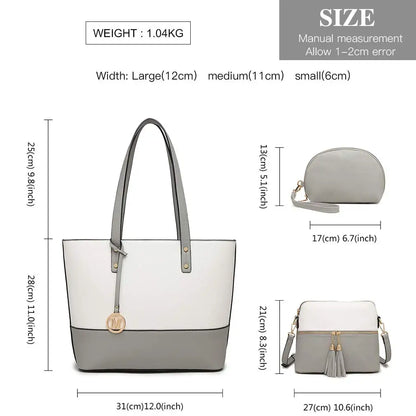 Miss Lulu 3PCS Women’s Handbag Set – Large Tote, Shoulder Bag & Briefcase