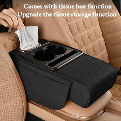 Car Armrest Cushion with 2 Cup Holders – Center Console Heightening Pad (All Seasons)