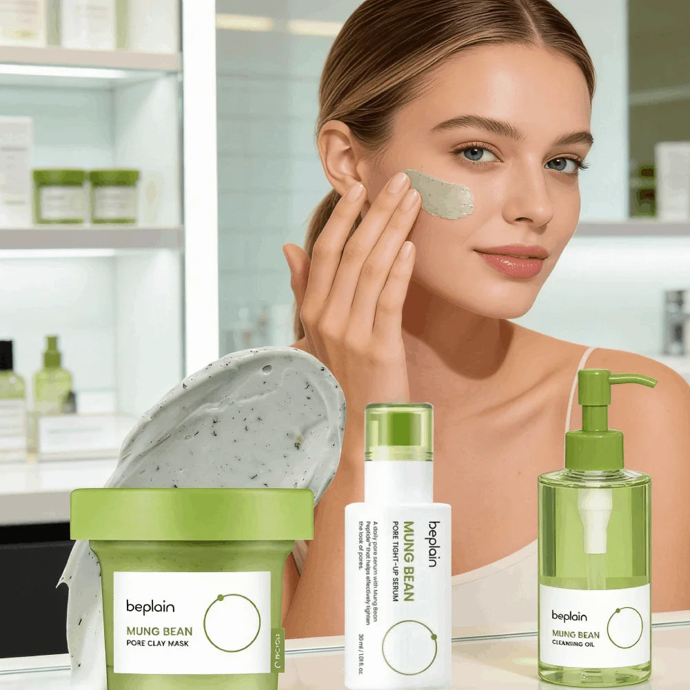 Korean Beplain Mung Bean Clay Mask & Cleansing Oil Set – Deep Clean Face Serum