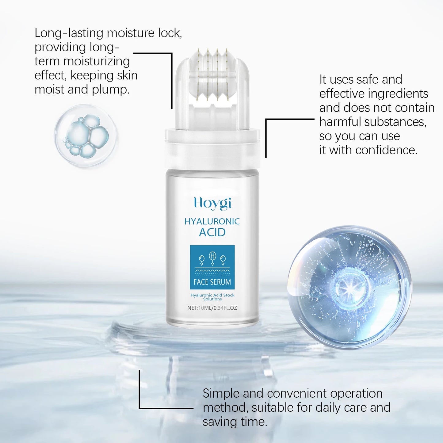 0.25mm Micro Needle Essence Hyaluronic Acid Microneedle Roller Facial Serum Hydrating Brightening Pore Refining Beauty Skin Care