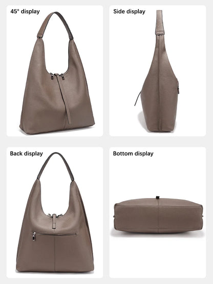 Zency Genuine Leather Hobo Bag – Large Capacity Cowhide Shoulder Tote for Women