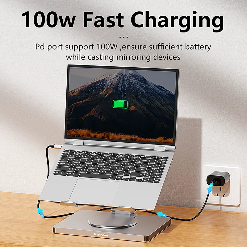 Blueendless 10-in-1 USB-C Hub & iPad Holder – 4K 60Hz Docking Station with 100W PD Charging