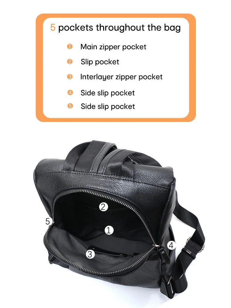 Zency Anti-Theft Genuine Leather Women’s Laptop Backpack