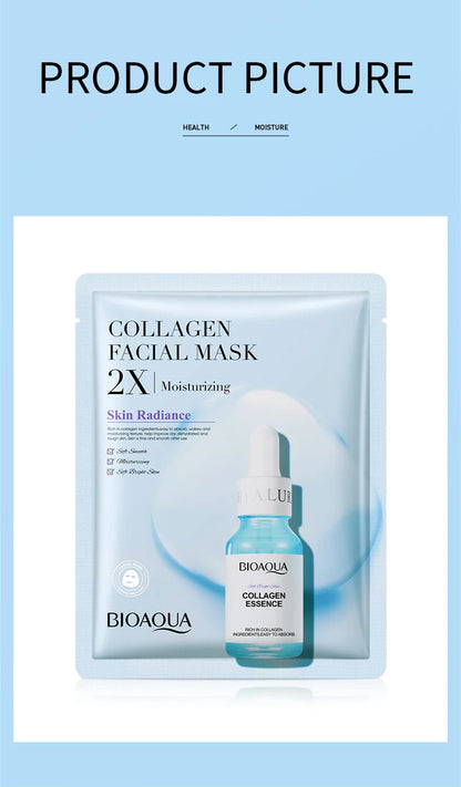 BIOAQUA Centella Collagen Face Mask (20pcs) – Hydrating & Refreshing Sheet Masks with Hyaluronic Acid
