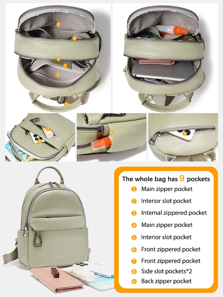 Zency 100% Genuine Leather Women’s Backpack – High Quality Travel, School & Commuter Bag
