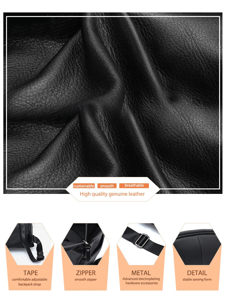 Zency Anti-Theft Genuine Leather Women’s Laptop Backpack