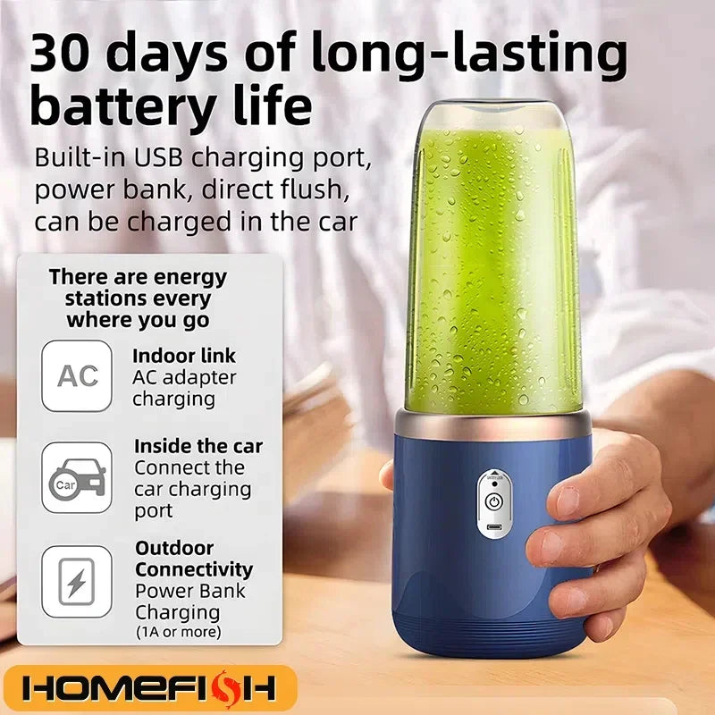Portable Electric Juicer 400ml – USB Rechargeable Smoothie Blender for Fruit & Citrus