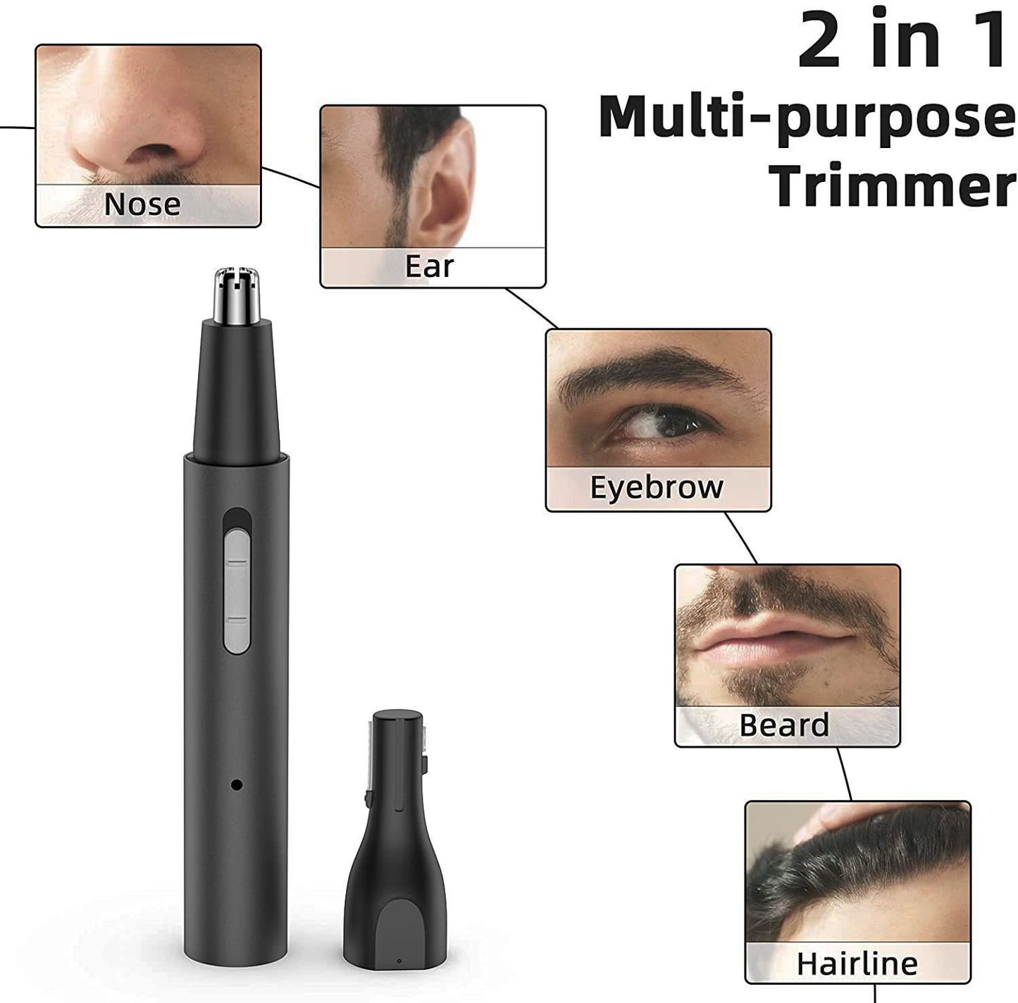 3-in-1 Electric Nose Hair Trimmer – USB Rechargeable Eyebrow & Facial Hair Remover (Aluminum Body)