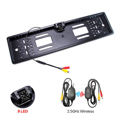 Hippcron Car Plate Camera Rear View Wireless EU European License Frame Waterproof Night Vision Reverse Backup  8 LED Camera