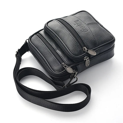 Men’s Genuine Leather Crossbody Bag – Retro Business Messenger Bag with Zipper Pockets