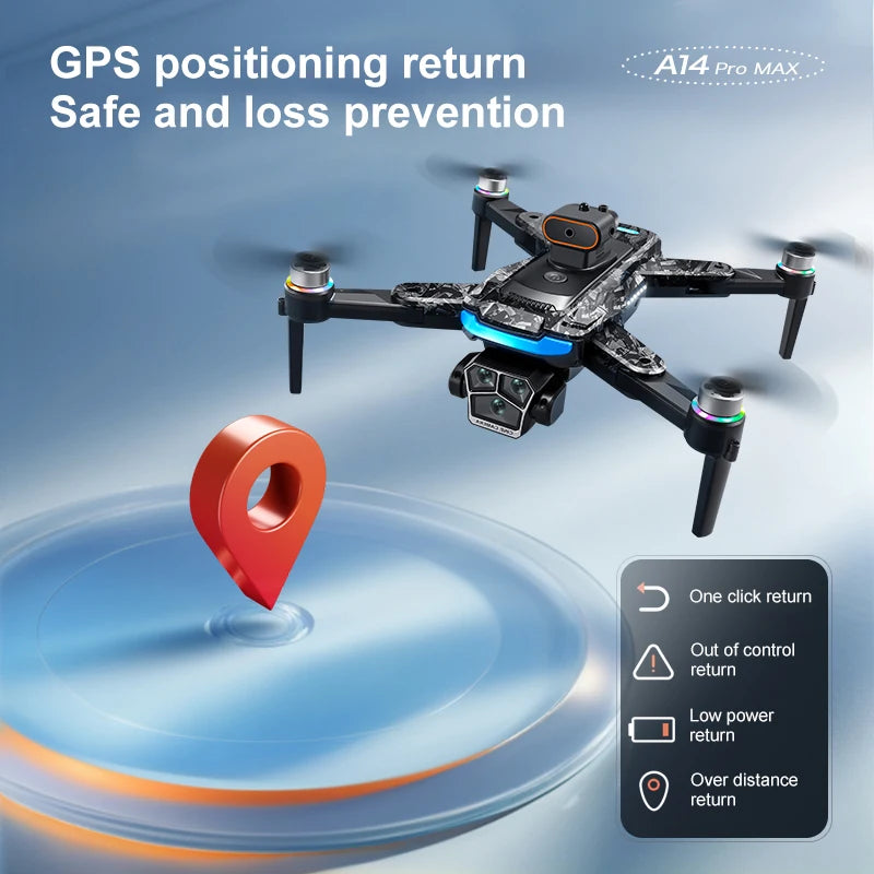 A14 Pro Max Drone 8K HD – Dual Camera GPS 5G WiFi Brushless RC Drone with Obstacle