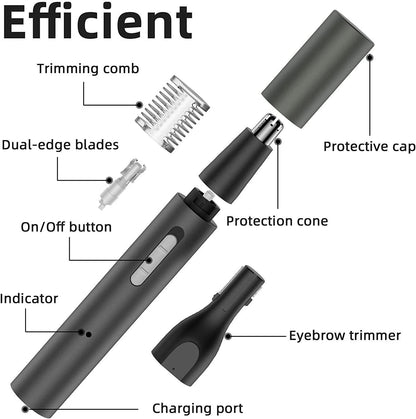 3-in-1 Electric Nose Hair Trimmer – USB Rechargeable Eyebrow & Facial Hair Remover (Aluminum Body)