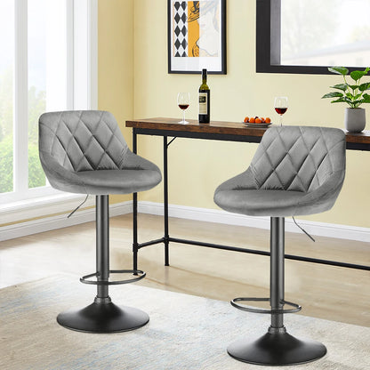 Set of 2 Swivel Velvet Bar Stools – Height Adjustable Chairs with Backrest