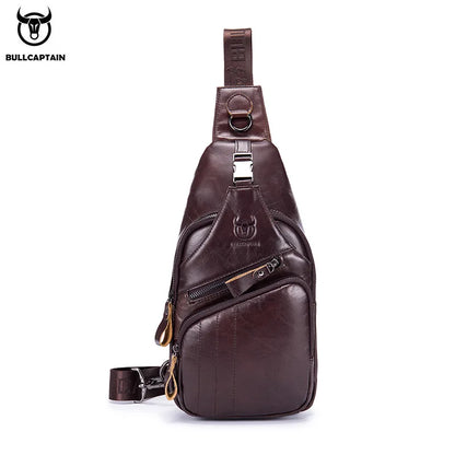 BULLCAPTAIN Genuine Leather Men’s Chest Bag – Large Capacity Casual Crossbody Sling Bag
