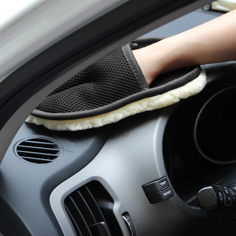 Soft Wool Car Wash Gloves – Plush Cleaning Mitt for Car & Motorcycle Care