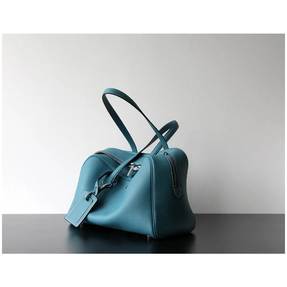 Premium Cowhide Boston Bag – Genuine Leather Large Capacity Women’s Bowling & Messenger Bag
