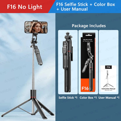 F16 Selfie Stick Tripod – 170cm Extendable with Bluetooth Remote & 360° Rotation