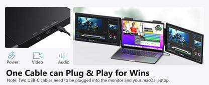 Amoudo 14” Dual Portable Monitor – FHD 1080P IPS Triple Screen for Laptops (USB-C)