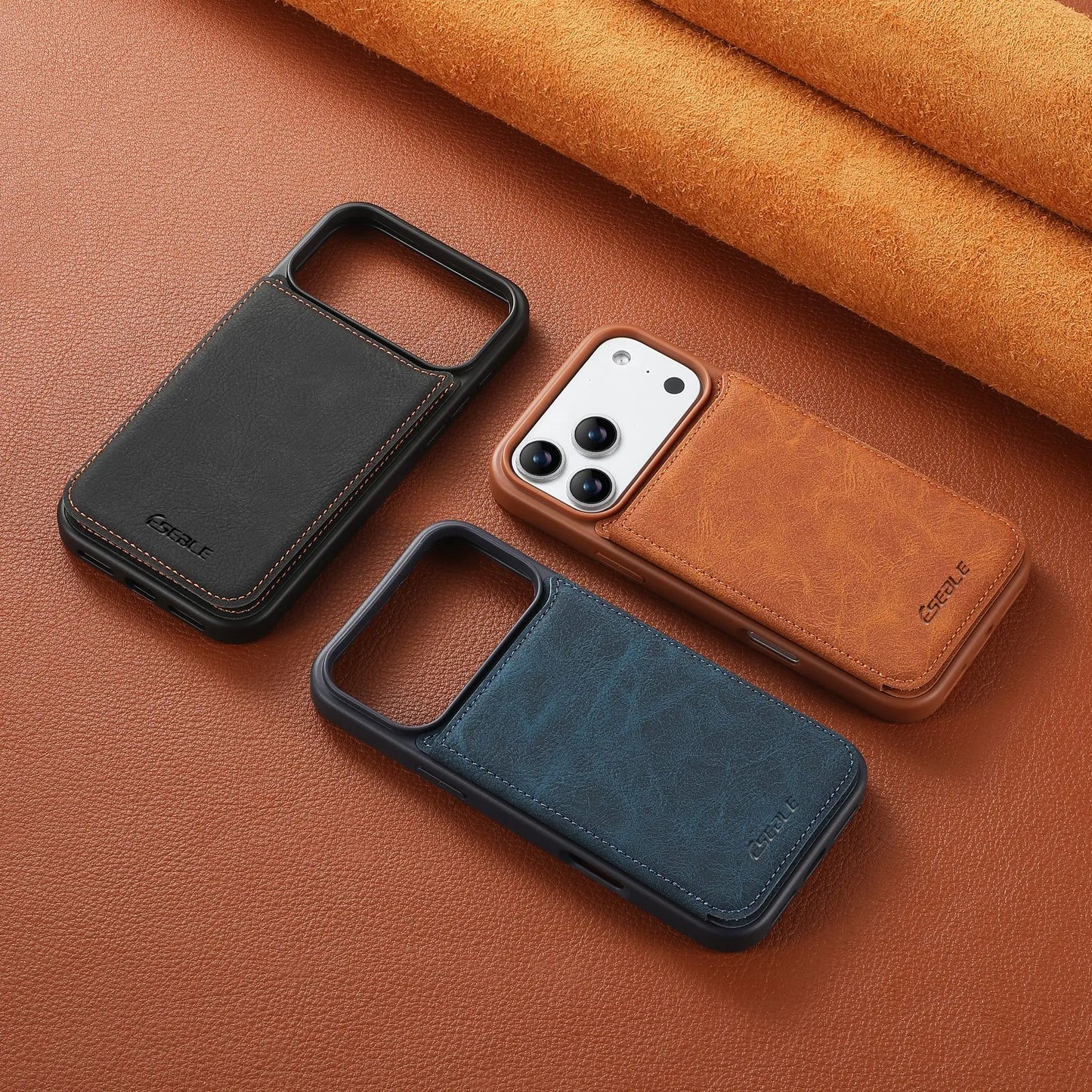 Luxury Leather Wallet Phone Case With Card Slots Stand For iPhone 17 16 15 14 13 Pro Max 16e Brown Shockproof Bumper Cover