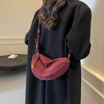 Faux Suede Women’s Shoulder Bag – Trendy Underarm Crossbody Dumpling Style Handbag