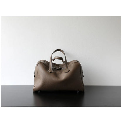 Premium Cowhide Boston Bag – Genuine Leather Large Capacity Women’s Bowling & Messenger Bag