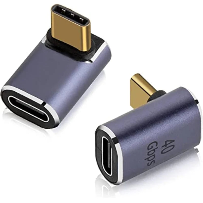 90° USB-C Right Angle Adapter – 40Gbps, 100W PD & 8K@60Hz Video (Male to Female)