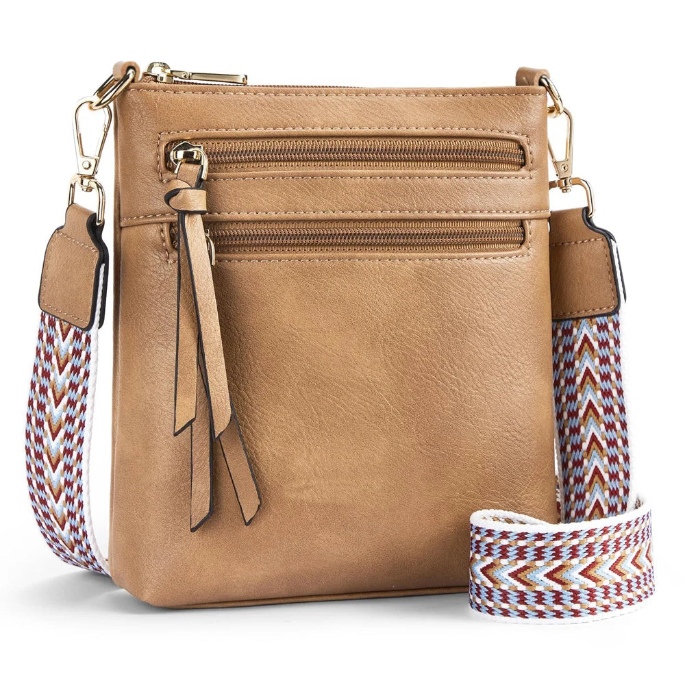 Women’s Double Zipper Crossbody Bag – Casual Retro Shoulder Phone Bag