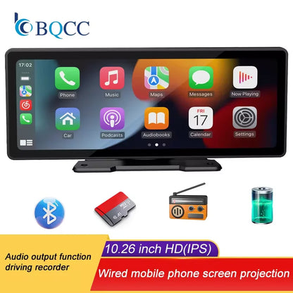 BQCC 10.26” Wireless CarPlay Screen – Portable Car Display with Rear Camera & Android Auto