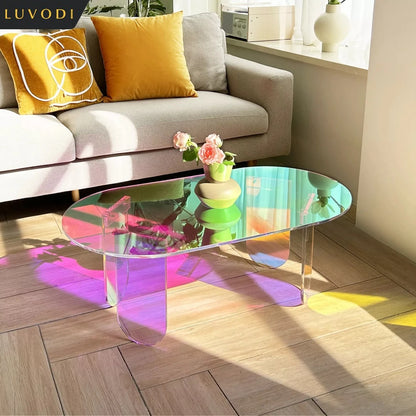 LUVODI Iridescent Clear Acrylic Coffee Table - Shatterproof Sofa Side End Table for Living Room Lounger Room Home Office Decor