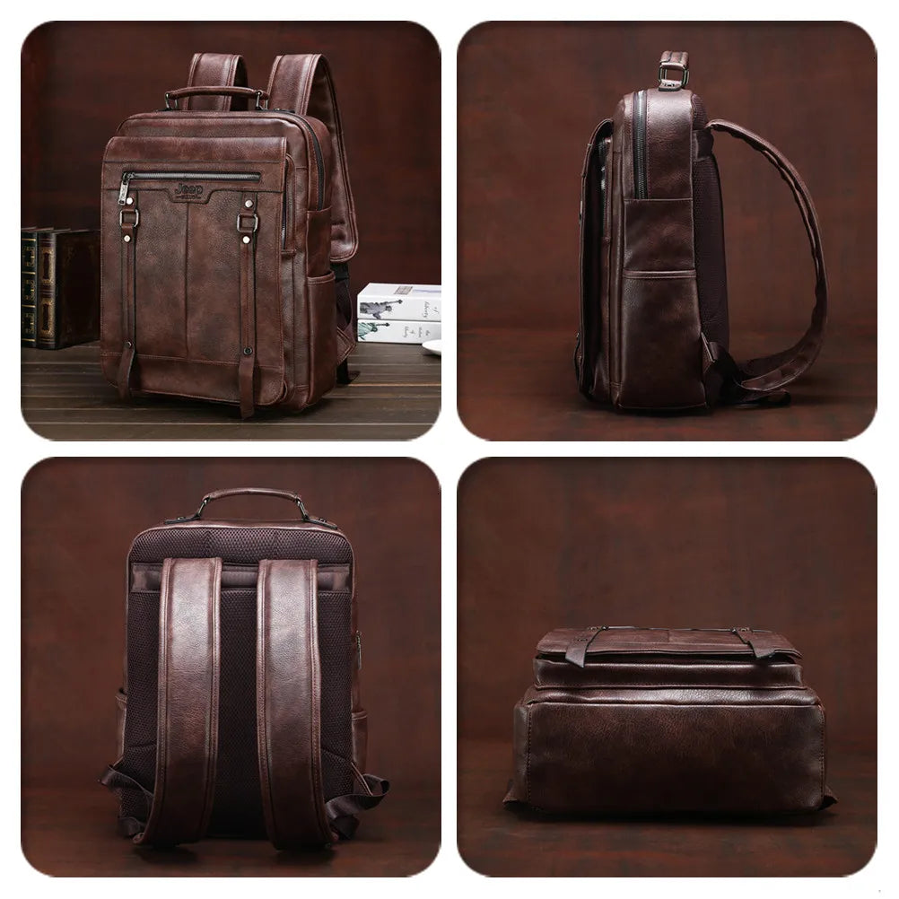 JEEP Brand Men leather backpacks Urban fashion 14inches laptop school bags Business casual Waterproof mochila EASTPAK 30L New