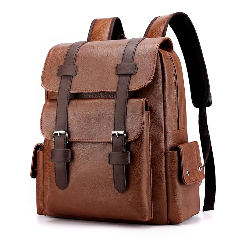 HOMEFISH Men Backpack PU Leather Bagpack Large Laptop Backpacks Male Mochilas Black Schoolbag For Teenagers Boys Brown Sac A Dos