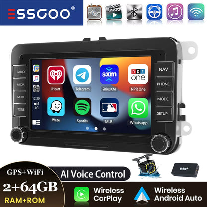 ESSGOO 7" Android14 Carplay Car Stereo GPS NAV RDS FM BT for VW Golf 5 6 Passat Polo 6R Touran Tiguan Caddy EOS Jetta Seat Skoda