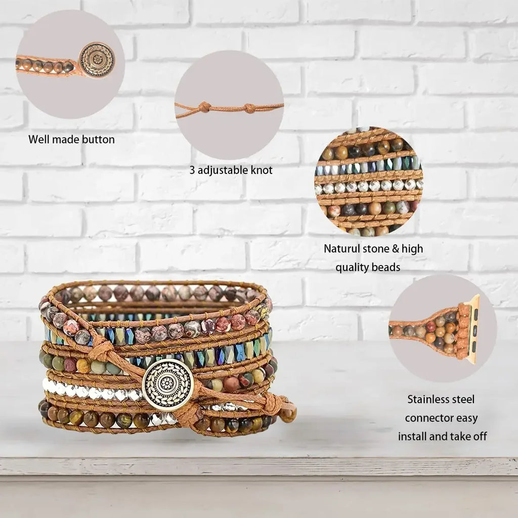 Bohemia Strap for Apple Watch Ultra Band 49mm 44mm 45mm 41mm 42mm 38 Handmade Natural Beads Bracelet Iwatch Series 8 7 6 Se 5 3