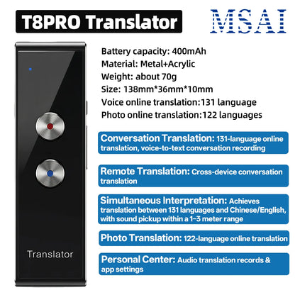 MSAI T26 160 Languages Voice Translator Online Photo 75 Languages Audio Translate 115 Offline Real Time Translation for Travel